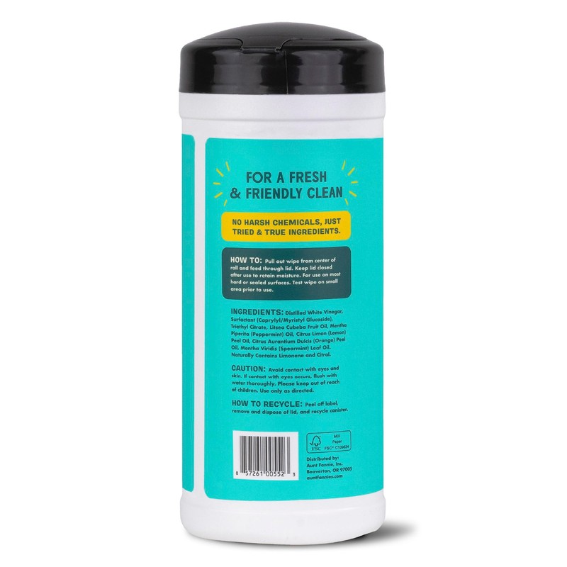 Aunt Fannie's Natural Cleaning Vinegar Wipes, Multipurpose Surface Cleaner, Bright
