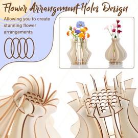 Ninehaoou 2 Pack Wooden Vase for Puzzle Flowers, Assemble Fan-Shaped Vase for Flower Bouquet Building Set, Display Stand for Roses Cherry Sunflower Tulips Daffodils for Bouquet Building Lover