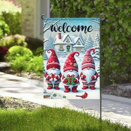 BlissYard Christmas Gnomes Garden Flag 12x18 Double Sided Vertical Gnome Cardinal Outdoor Decorative Flag for Outside Xmas Farmhouse Flag Winter Christmas Holiday Yard Lawn Garden Banner