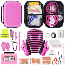 AUTODECO Car Roadside Emergency Kit, Car Safety Kit for Men Portable Car Kits for Emergency, Pink