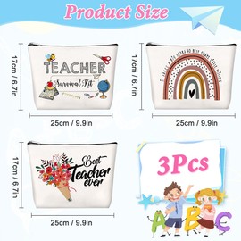 Cosmetic Bag Gift, 3 Piezas Teacher Cosmetic Bag Canvas, Teacher Canvas Makeup Bags, Teacher Cosmetic Bag for Educator, Nursery, Teacher, White, teacher canvas makeup bags