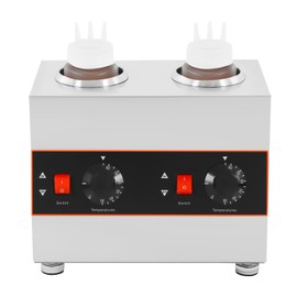 CRYBY 320W Electric Sauce Warmer, Chocolate Sauce Warmer Cheese Sauce Dispenser Warmer with 2 Squeeze Bottles, Hot Fudge Warmer Dispenser Jam Heat Preservation Machine, Single Bottle Capacity 0.14Gal