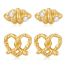 HolidayQbee Two Sets Stud Earrings For Women Seashell Earrings Gold Conch Earrings Inlay White Pearl Unique Heart Earrings Chic Fashion Earrings Sets Jewelry Gift