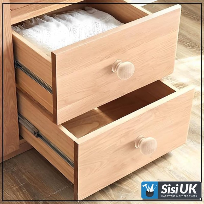 SISI UK Wooden Door Knobs 40mm Natural Wood Drawer Handle
