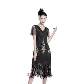 JICAGOM Flapper Dresses 1920s Gatsby Roaring 20s Great 1920 Dress for Women Black and Gold
