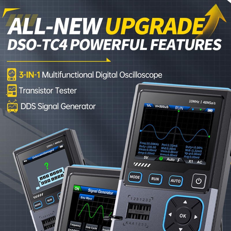 DEWIN Oscilloscope, 3 in 1 DSO-TC4 Oscilloscope Transistor Tester, Signal
