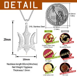 LUTAKU Men's Jewellery Falcon Biomechanical Trident Necklace for Men Boys Unisex Giger Style Falcon Locket Pendant Warrior Charm Hip Hop Chains for Men, Stainless Steel, No Gemstone