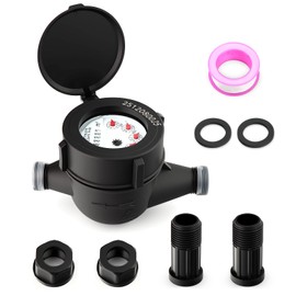 MEANLIN MEASURE Plastic 1/2" NPT Couplings Water Meter Gallon Cold Water Meter for Garden or Home, 15MM Measuring in Cubic Meter, Single-Jet Horizontal Install