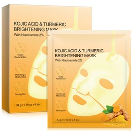 Kojisäure Kurkuma Aufhellende Maske, Über Nacht Gesichtsmaske für Glasige Haut - Elastizität, Feuchtigkeitsspendend, Porenminimierung, Straffend und Feuchtigkeitsspendend, 34g x 6ea