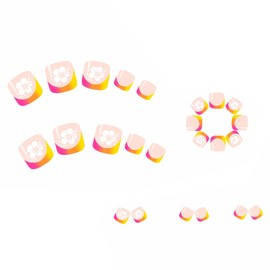 MERVF Press on Toenails for Women Orange Yellow Ombre French Tip Acrylic DIY Fake Toe Nails Supplies Flower Design Summer Glitter Glossy 24pcs