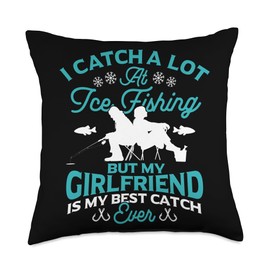 Ice Fishing Reel and Rod Combon Ice Fisher Seld Accessories for Men Ice Fishing Girlfriend Throw Pillow, 18x18, Multicolor