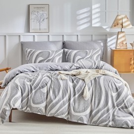 Lekesky Double Duvet Cover Set Grey Bedding Set, Geomoetric Circle Printed Grey Double Duvet Set (1x Duvet Cover, 2x Pillowcase) Soft Microfiber Double Duvet Cover 200x200 cm, Grey