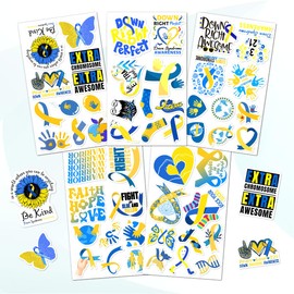 50 Pack Pcs Down Syndrome Awareness Ribbon Stickers for Water Bottles Waterproof Vinyl Laptop Luggage Inspirational Sticker Packs Teens Adults Girls Boys Aesthetic Small Decals