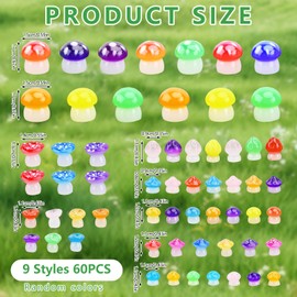 60PCS Mini Resin Mushroom Glow Resin Animals Tiny Toy Cute Mushrooms 9 Styles Miniature Mini Figurines Glow in the Dark Luminous Cute Mushroom for Garden Dollhouse Decoration,DIY Micro Landscape