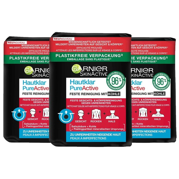 3 x Garnier Pure Active Pure Active Firm Cleansing with Charcoal 100 g Each Face Body 1 Pack