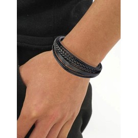 Stocking Stuffers for Teens Leather Wrap Bracelet for Women Multilayer Leather Cuff Bracelet Stackable Handmade Pearl Beads Braided Wristband with Metal Clasp for Teen Girls (Style C Black)