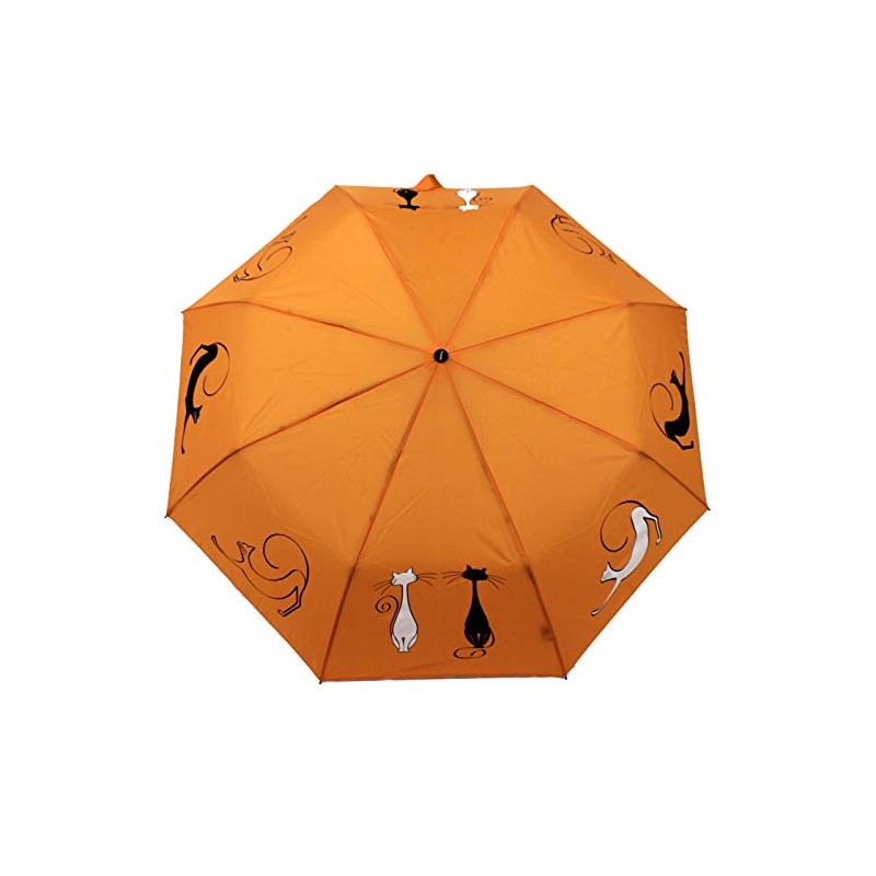 Doppler Mini Pocket Umbrella Open-Close Automatic Cats Friends, orange, Compact,