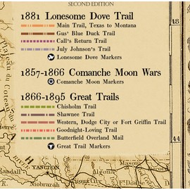 1881 Lonesome Dove/Comanche Moon Wars & Great Cattle Trails Map 2nd Ed. 26"W x 34" H