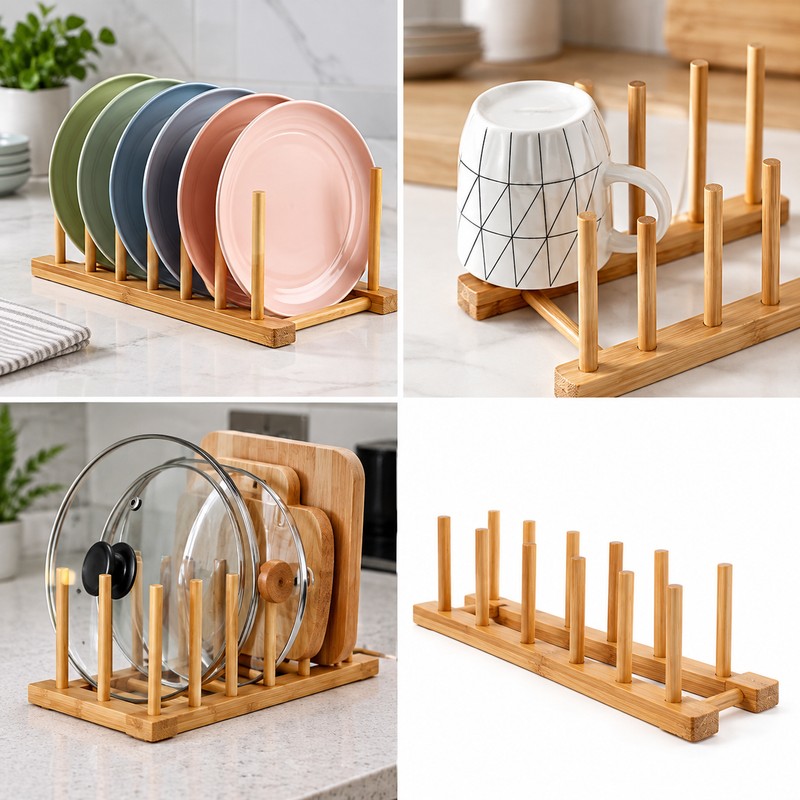 Bamboo Dish Drying Rack for Kitchen Countertop Organization – Reusable