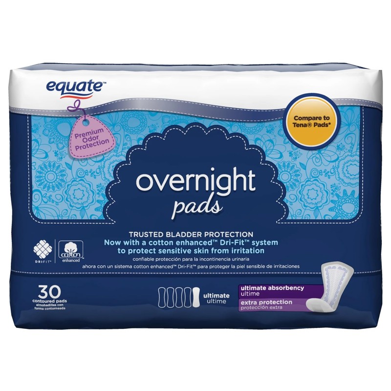 Equate Women's Incontinence Pads, Overnight (30 Count)