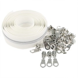 Leekayer #5 Silver Metallic Nylon Coil Zippers by The Yard Bulk 10 Yards White Tape with 25pcs Silver Sliders for DIY Sewing Tailor Craft Bag(Silver White)