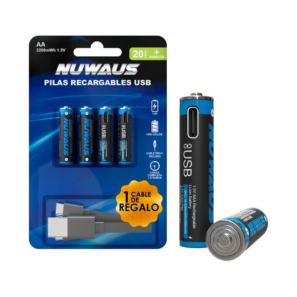 NUWAUS Pilas Recargables 1.5V, Pilas AAA Litio Li-Ion Carga Rapida
