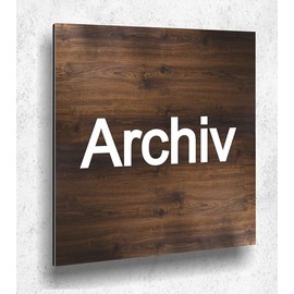 Türschild Archiv Holz optik Eiche Dunkel Damen Herren Holz UV Druck 12 x 12cm - 3mm Aluverbund - Made in Germany Art.Nr. E 2104