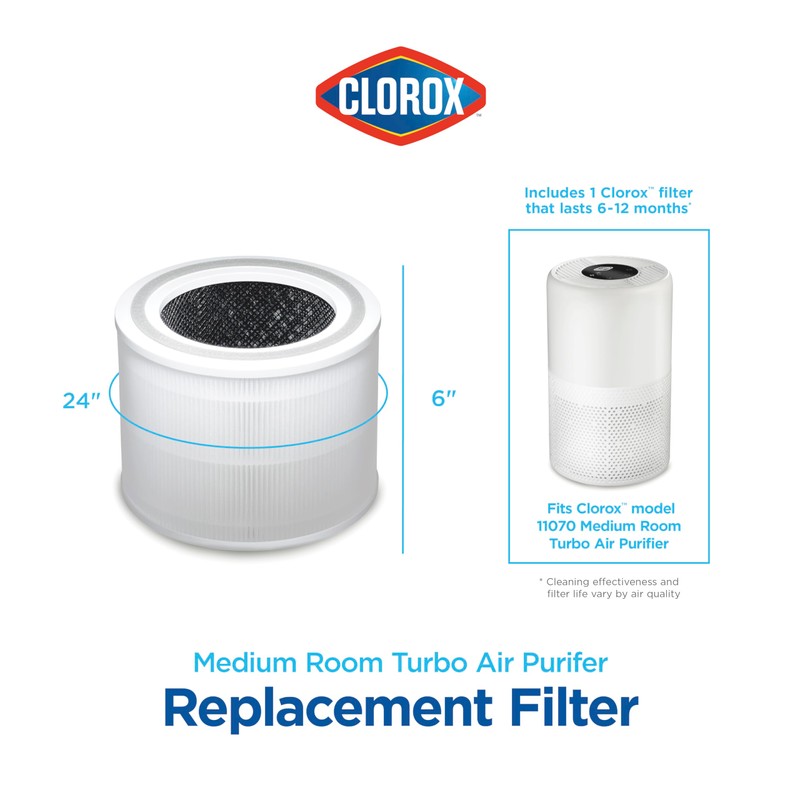 Clorox Medium Room Air Purifier True HEPA Replacement Filter, 1,000