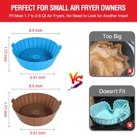 Small Air Fryer Silicone Liners for COSORI/Instant Pot/Chefman/Ninja/Dash/Bella/GoWise/COSMO Air Fryer 2QT 2.1QT 2.3QT 2.5QT, Reusable Pot Baking Tray Air Fryer Accessories, Better than Paper Liners