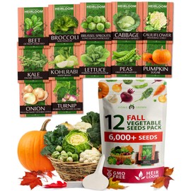 HOME GROWN HOME GROWN 12 Fall Vegetable Seeds - USA Heirloom Non GMO Fall & Winter Vegetable Seeds for Planting Home Garden: Beets, Broccoli, Cabbage, Kale, Onion, Peas, Pumpkin, Turnip, Lettuce & More