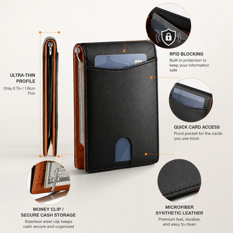 Slim RFID Card Holder Wallet for Business and Travel –