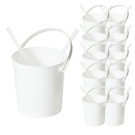Octflor Cubos de ron de plástico para bebidas (10 unidades), cubos de bebidas para fiestas, cuencos reutilizables con pajita (32 onzas) (blanco)