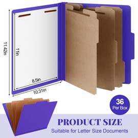 Skyygemm 36 Pcs Classification Folders Bulk 3 Dividers File Folder with Fastener 2 Prongs Pressboard Employee Folders with 3.5 Inch Expansion for Standard Medical File, Document Report (Purple)