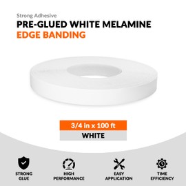 White Edge Banding 3/4 inch x 100 ft Melamine Iron On Adhesive Edging Cabinet Repair Laminate Shelf Board Countertop Furniture Strip Wood Veneer Tape Trim Peel Stick Cabinet Molding Vinyl PVC Iron