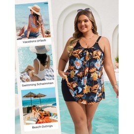 Hanna Nikole Womens Plus Size Swimsuits Two Piece Mesh Tankini Bathing Suits Summer Beach Swimwear with Shorts Orange Floral 20Plus