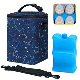 Breastmilk Cooler Bag with Ice Pack Fits 4 Baby Bottles Up To 9 Ounce Insulated Baby Bottle Bag Breast Milk Cooler on the Go with Strap Cooler Bag for Nursing Mom Daycare or Travel