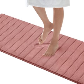 MICRODRY Quick Dry Memory Foam Luxury CoreTex Bath Mat Rug with, GripTex Skid Resistant Base, Ultra Absorbent, Comfort Soft, Easy Care, Fade & Pilling Resistant (Rose, 24x58)