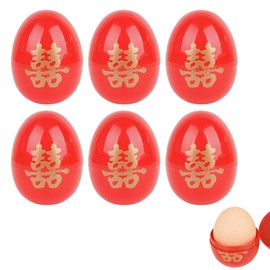 HannaFires 6-Pieces Red Plastic Shaped Egg Shells - Double Happiness Egg Decor, Festive Party Favors, Chinese Wedding & Full Moon Return Gifts, Wedding Decoration Supplies