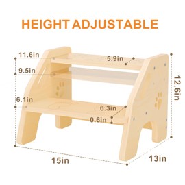 Toddler Step Stool Wooden 2 Step - Height Adjustable Bathroom Sink Helper with Non-Slip Rubber Feet and Cute Design - 300lbs Support Step Stool for Toddlers Kids Baby Use in Kitchen or Toilet
