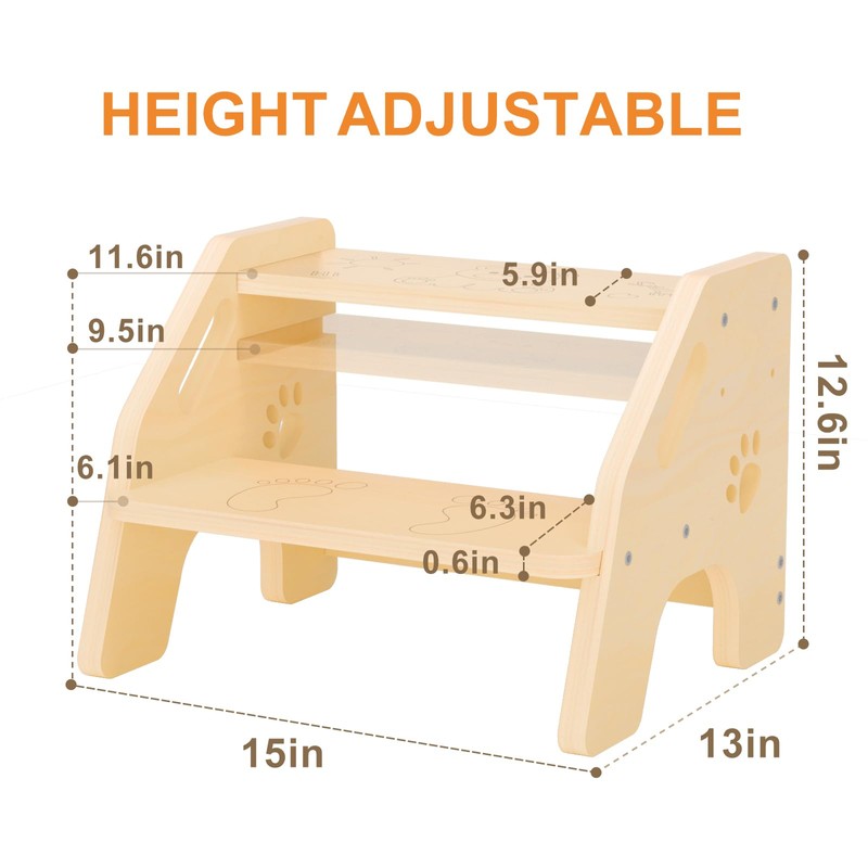 Toddler Step Stool Wooden 2 Step - Height Adjustable Bathroom