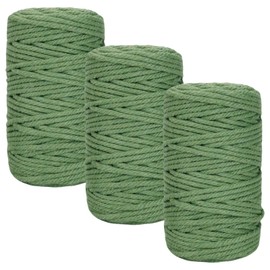 Macrame Cord 3mm x 164 Yards, 3 Rolls Green Colored Macrame Cotton Cord Rope Kit Macrame Yarns Bulk String 4 Strands Twisted for Wall Hanger Plant Hanging DIY Crafts Knitting Macrame Supplies