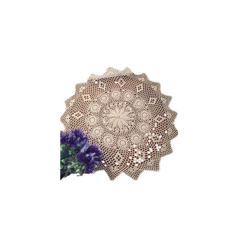 Yizunnu Handmade Round Beige Cotton Crochet Lace Doily Tablecloth,Diameter 29