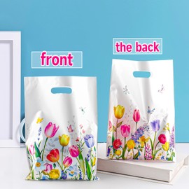 Pack of 30 Colourful Party Favor Bags with Handles and Floral Pattern Plastic Gift Bags with Spring Flowers for Kids Birthday Baby Showers and Party Supplies