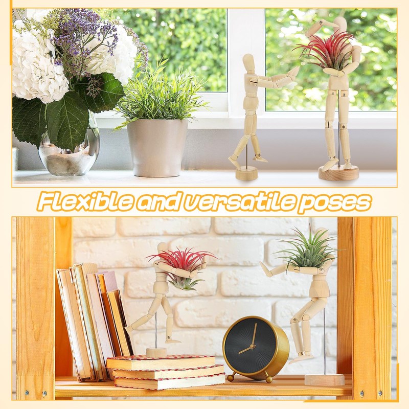 Air Plant Holder Wooden Jointed Mannequin - Adjustable Tabletop Air