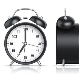 CSL - Analogue Alarm Clock without Ticking with Light - LED Lighting - Round - Retro Design - Bell Alarm - Black with White Board - Loud Ringtone for Deep Sleepers - Easy to Use - Black