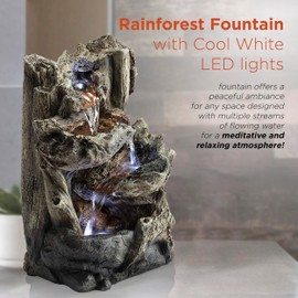 Alpine Corporation - 14" Tall Indoor Tiered Log Tabletop Fountain with LED Lights - Cascading Waterfall, Relaxing Ambiance for Home and Office Decor