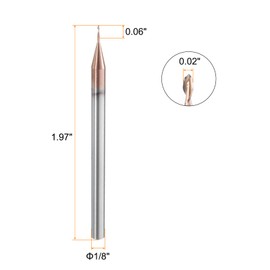 HARFINGTON Ball Nose End Mill 2 Flute 0.02" Diameter 1/8" Shank Tungsten Carbide Uncoated Spiral CNC Router Bits 0.06" Cutting Length Single End Ball for Carving Engraving Grinding