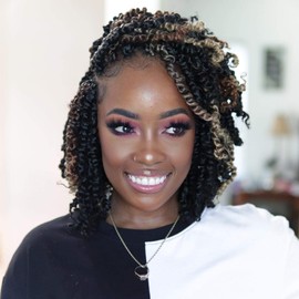 Toyotress Tiana Passion Twist Hair - 8 inch 8 Pcs BOB Passion Twist Pre-twisted Crochet Braids Ombre Blonde, Synthetic Braiding Hair Extensions ( 8 Inch, T27 )