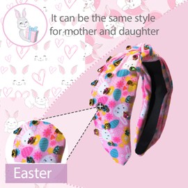 OCOUYVD Easter Headbands for Women Girls Easter Egg Headband Crystal Jewel Embellished Wide Knotted Headband Spring Holiday Easter Accessories