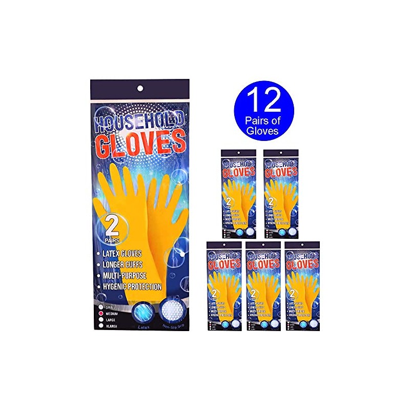 ADULTS YELLOW LATEX SAFETY GLOVES X12 PAIRS - INDUSTRIAL HYGIENIC
